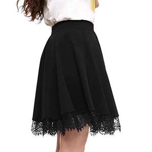 Elegant Black Lace Hem Skirt
